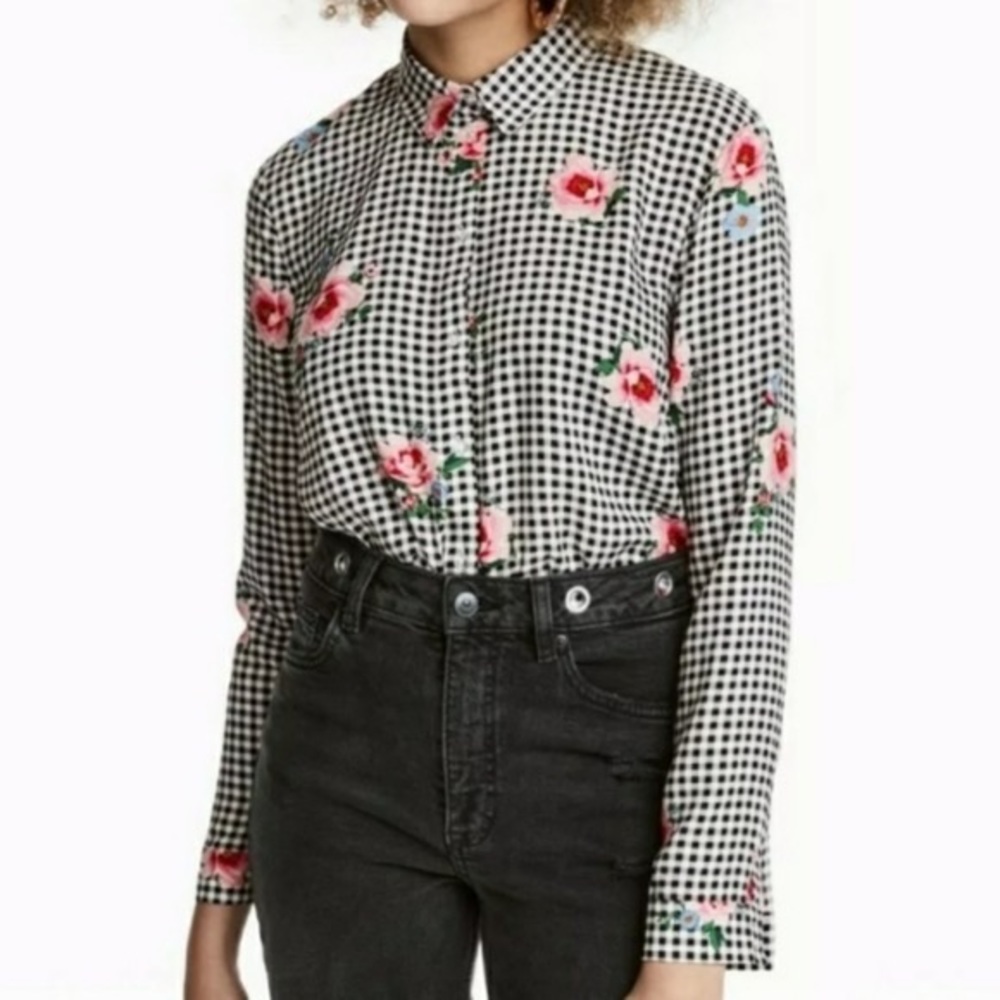 H&M Floral Cropped Button Down Shirt | Sz 8 Medium | Excellent condition